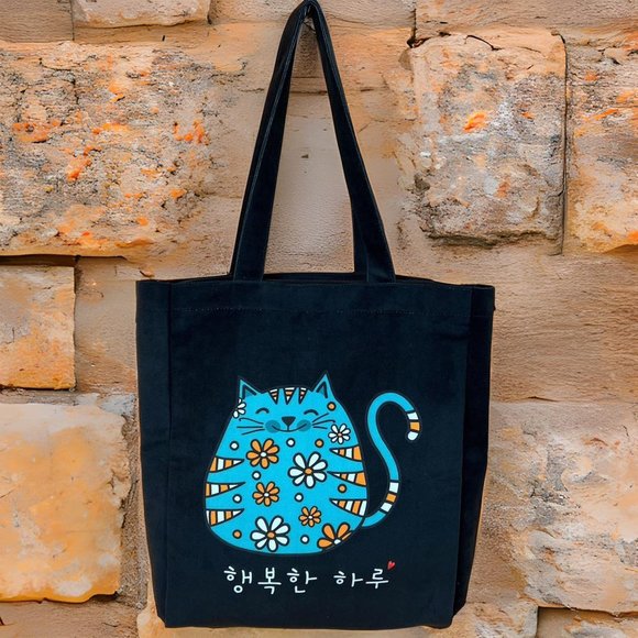 KPOP Tote Bag Flannel Fabric Material Cartoon Cat Design - Picture 8 of 9